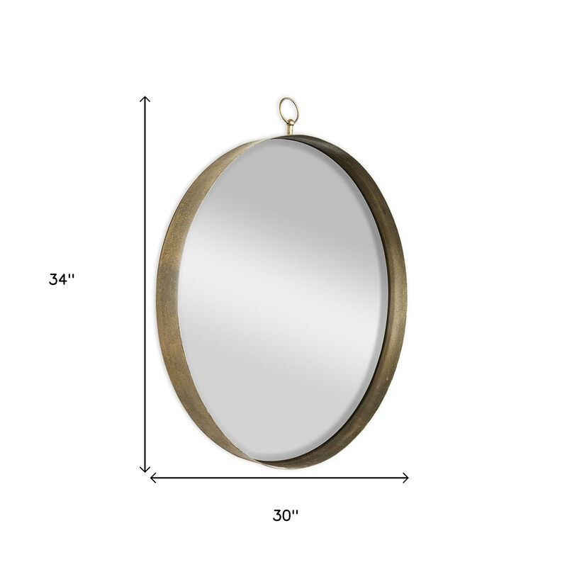 HomeRoots 34" Gold Round Iron Framed Accent Mirror image number 6