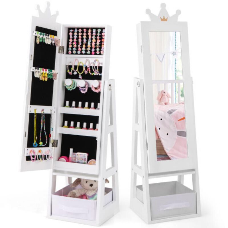 Free-Standing Full Length Kids Jewelry Armoire Cabinet with Storage Capacity