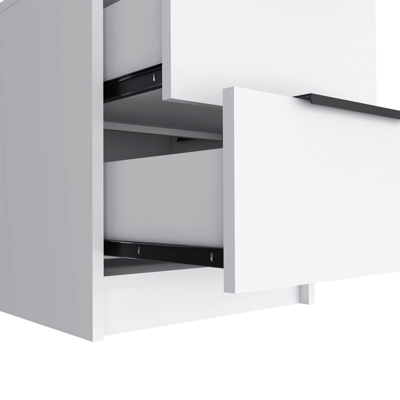 HomeRoots 19" White Wood Two Drawer Nightstand image number 3