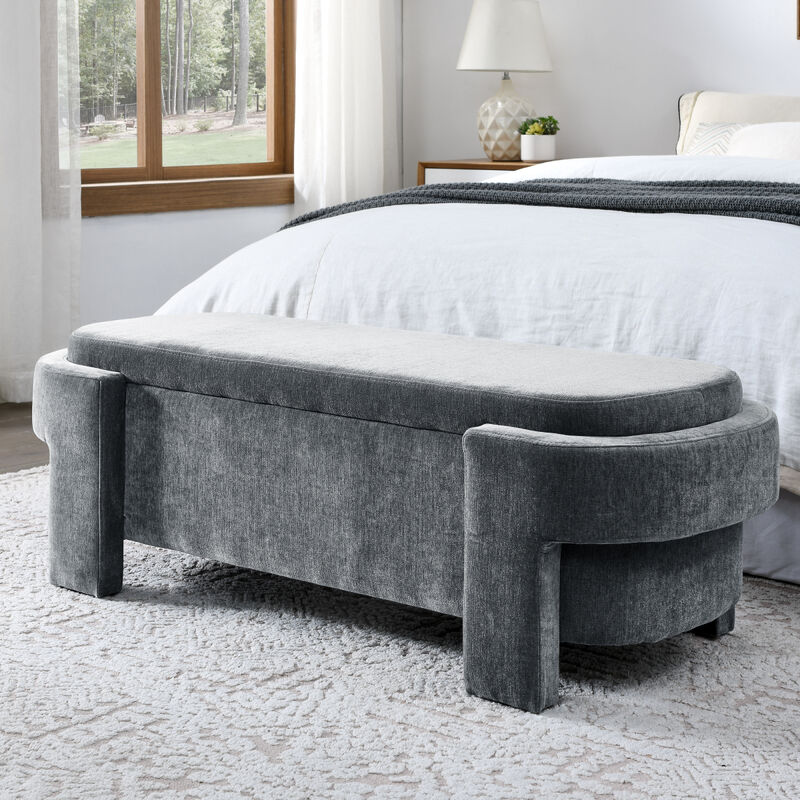 Chenille Upholstered Bench with Large Storage Space for the Living Room, Entryway and Bedroom,Grey,( 51.5"x20.5"x17" )