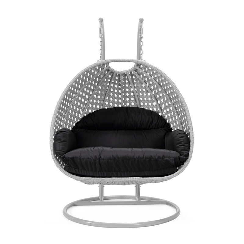 LeisureMod Mendoza Moder Wicker Hanging 2 person Egg Swing Chair Removable Cushion