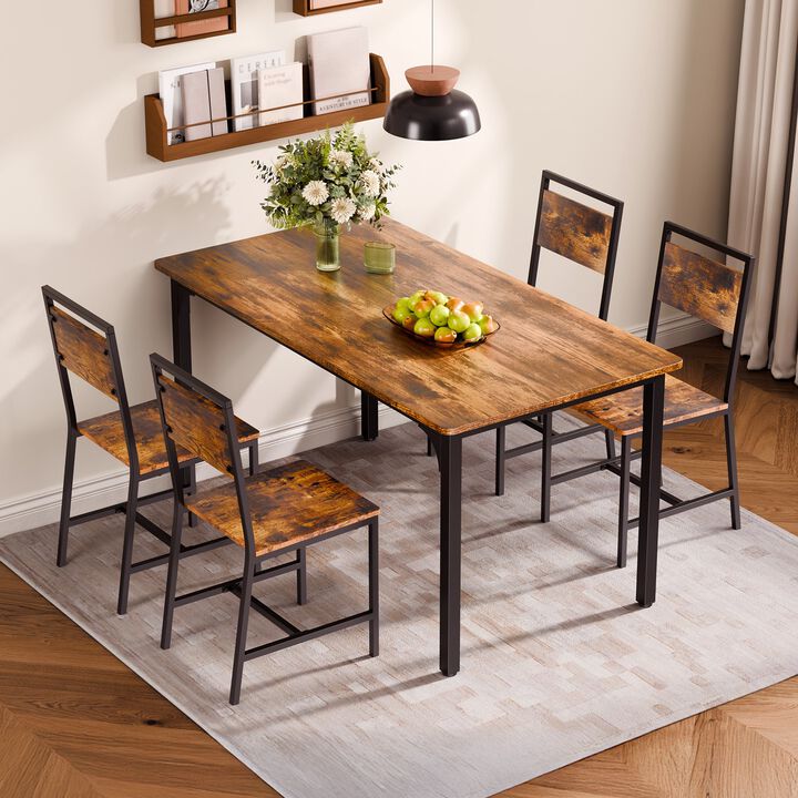 Wood Dining Chairs Set of 2 with Metal Frame and Backrest