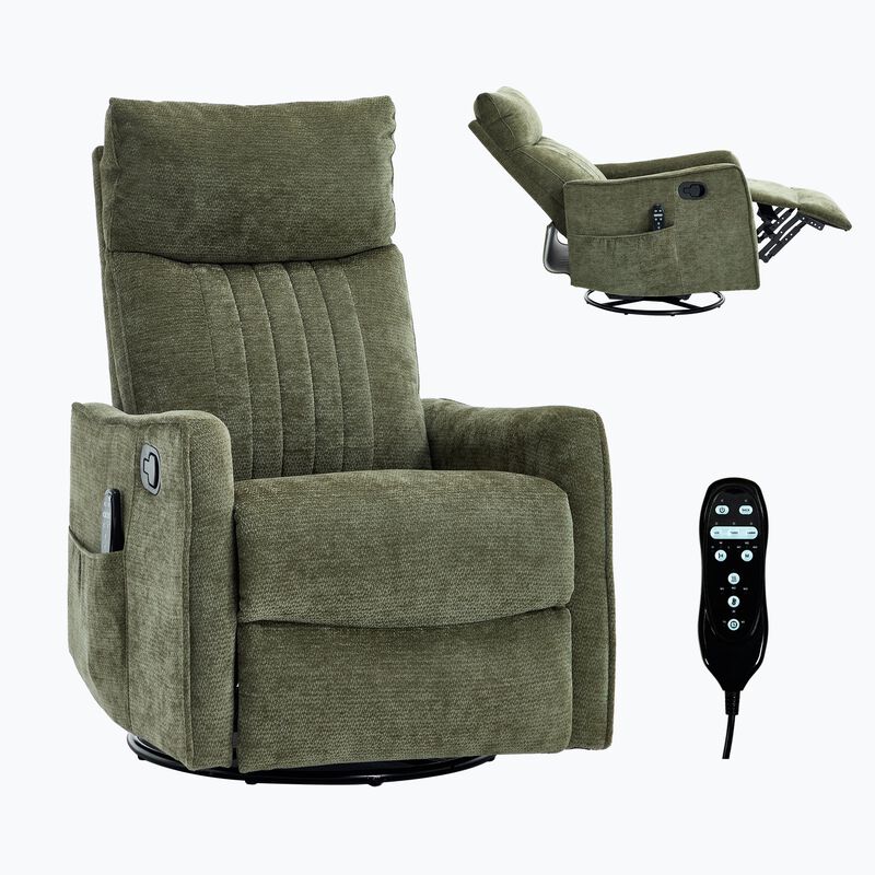 Chenille Manual Recliner Chair with Heat and Massage, Living Room Rocker and Swivel Chair image number 0