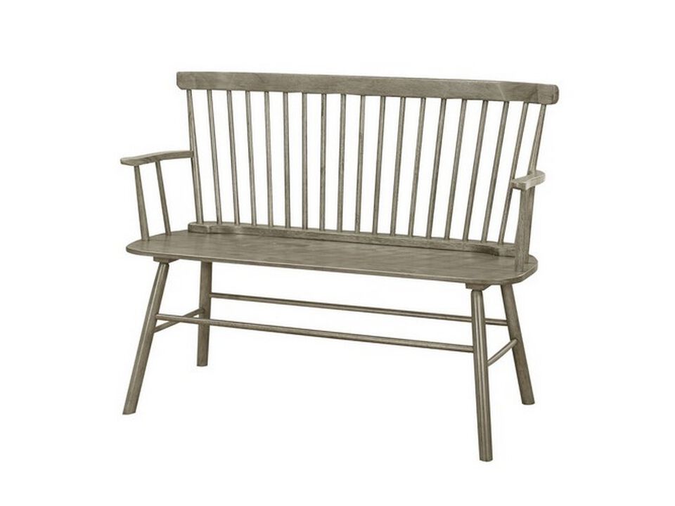 Transitional Style Curved Design Spindle Back Bench with Splayed Legs,Gray - Benzara