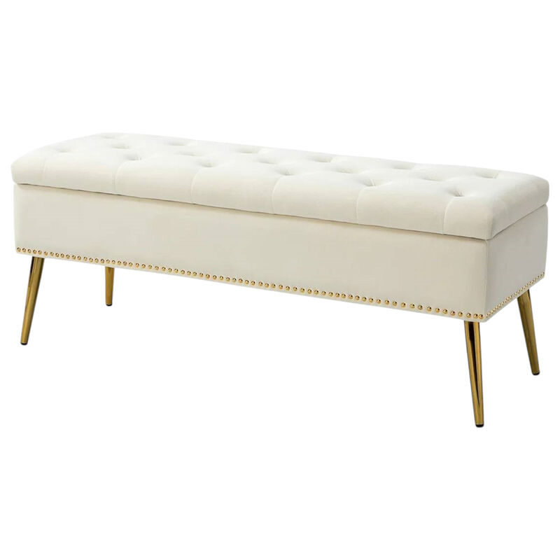 Mid-Century Modern Bed Storage Bench with Velvet Seat