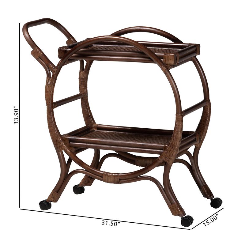 bali & pari Selah Natural Rattan Kitchen Cart - Handwoven Wicker 2-Tier Mobile Serving Cart with Tray Top image number 7