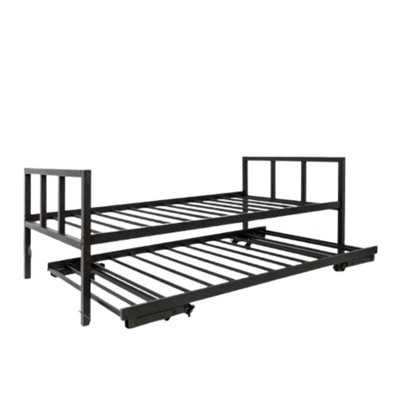Hivvago Twin Heavy Duty Black Metal Daybed Frame with Roll-Out Pop-Up Trundle Bed Frame