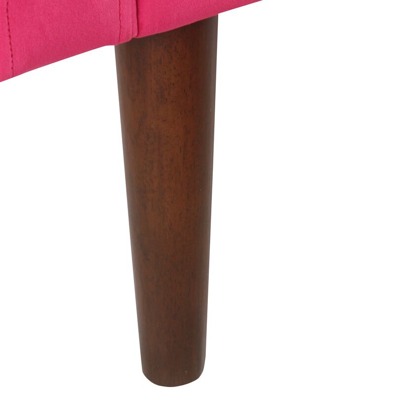 Velvet Upholstered Wooden Bench with Tapered Legs and Track Armrest, Pink and Brown - Benzara