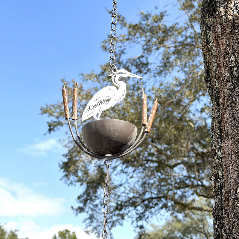 Metal Rain Chain 102 in White Heron Bird Rustic Outdoor Gutter Decor Bell image number 5