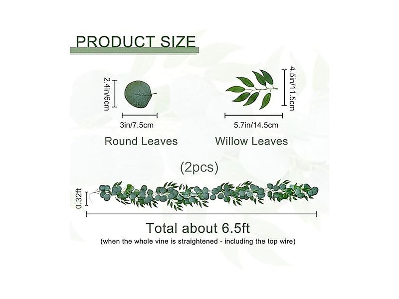 2 Pack 6 Ft Greenery Garlands Fake Eucalyptus Vines Willow Leaves Rustic Wedding image number 1