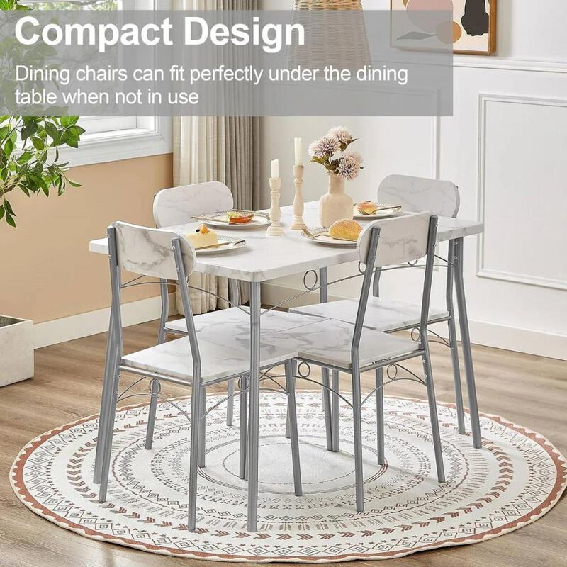 Hivvago Modern 5-Piece Dining Set with White Faux Marble Top Table and 4 Chairs