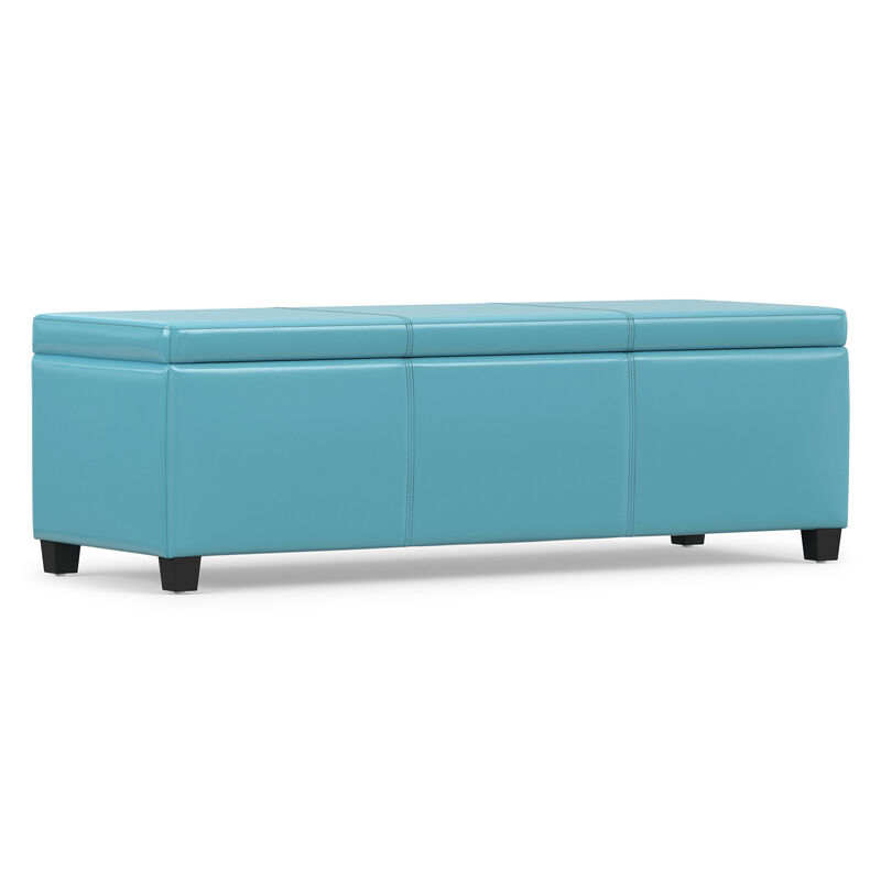 Avalon 48 inch Wide Contemporary Rectangle Storage Ottoman Bench in Soft Blue Vegan Faux Leather, Assembled image number 7