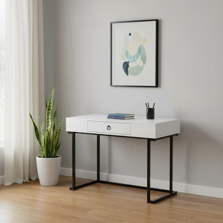 HomeRoots 42" White and Black Wood and Metal Sled Computer Desk