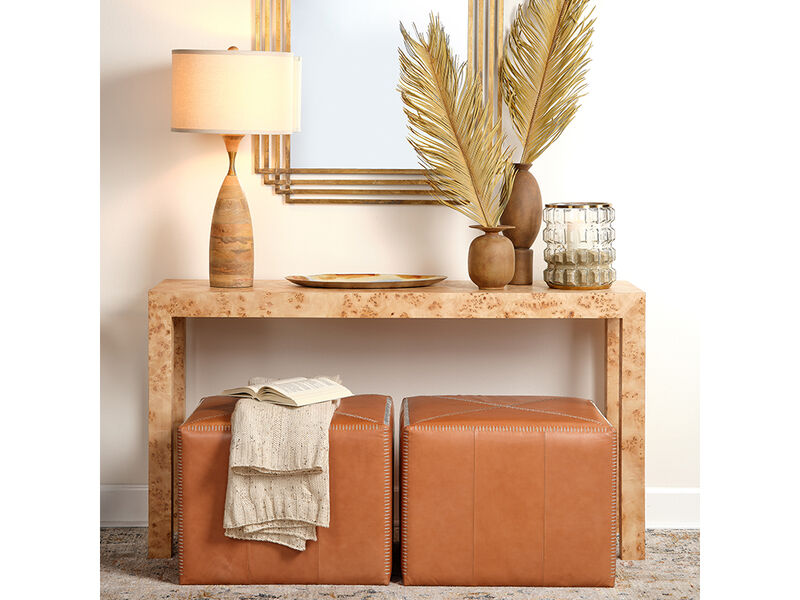 Buff Leather Large Ottoman