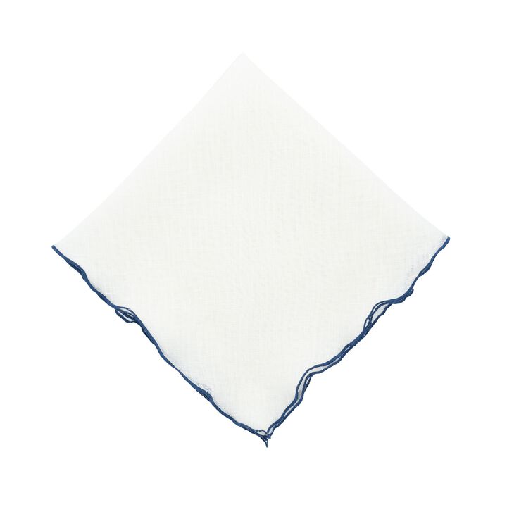 Linen Napkins With Navy Ruffled Edges, Set of 4