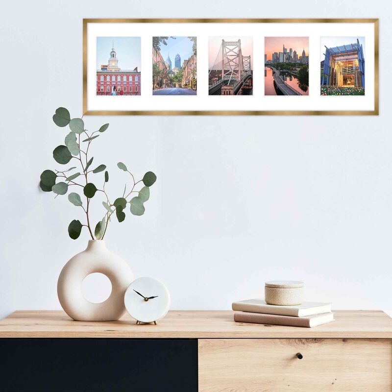 8.5x28.5 Wood Collage Frame with White Mat For 5 5x7 Pictures