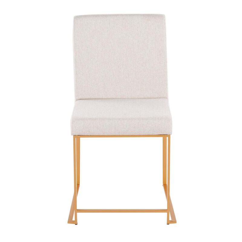 LumiSource Gold Steel, Beige Fabric High Back Fuji Dining Chair - Set of 2