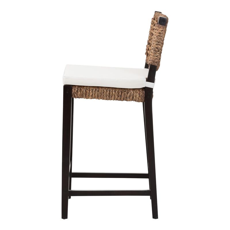bali & pari Alise Handwoven Seagrass Bar Stool with Mahogany Wood Frame - Bar-Height Chair with Woven Back and Seat for Kitchen Island or Home Bar, Dark Brown
