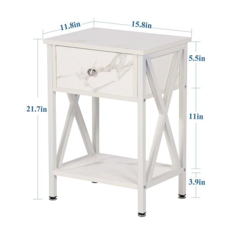 Hivvago Set of 2 - Rustic Farmhouse 1-Drawer Nightstand Bedside Table in White