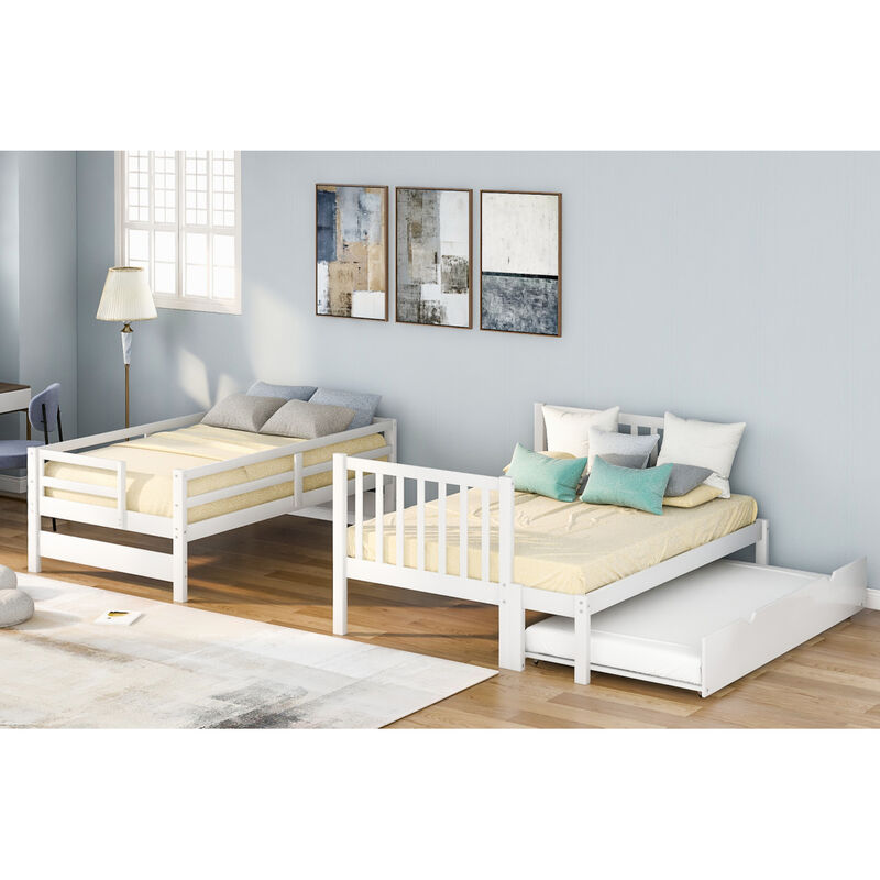 Twin over Twin/Full Bunk Bed with Twin Size Trundle (White)