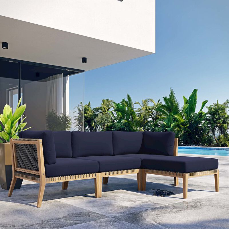 Modway Clearwater 4-Piece Outdoor Patio Teak Wood Sectional Sofa
