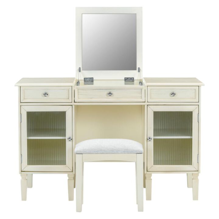 2-in-1 Vanity Desk with Flip-Top Mirror and Hidden Storage