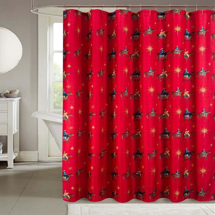 RT Designers Collection Christmas Three Kings Slub Shower Curtain 70" x 72" Red