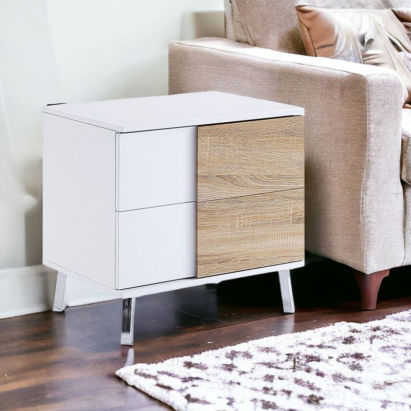 Contemporary Rectangular End Table with High Gloss Wood Finish and Storage Drawers