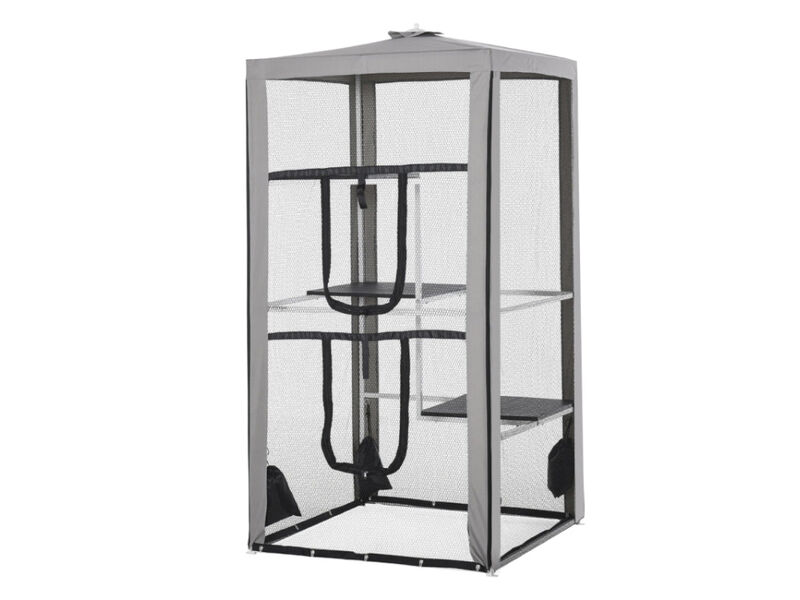 Cat Play Palace: 79"H Steel Frame Mesh Playpen with Platforms