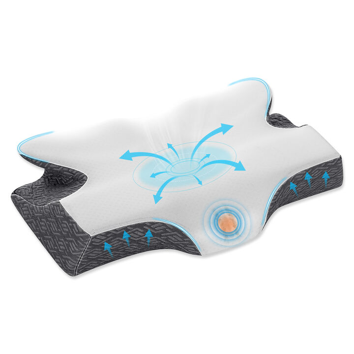 Elviros Cervical Neck Pillow for Sleeping, Memory Foam Pillow for Neck Pain Relief, Side Sleeper Cooling Pillows for Adults, Neck Support with Removable Pillowcase for Back & Stomach Sleepers