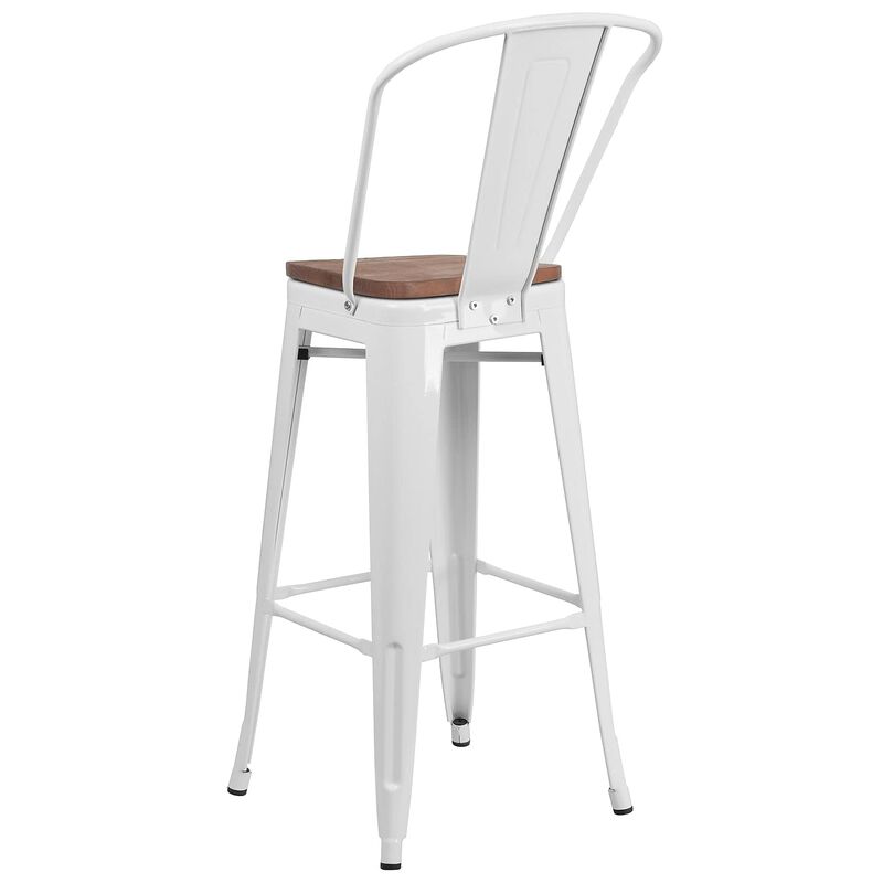 Flash Furniture Carly 24" High Copper Metal Counter Height Stool with Back and Wood Seat