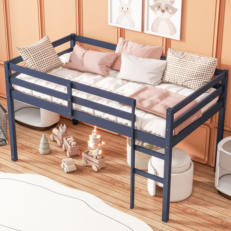 Whisen Twin Loft Bed with Ladder, Rubber Wood Space-Saving Design image number 1