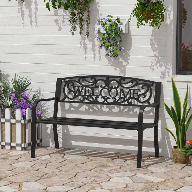 Hivvago 50" Patio Bench for 2 with Decorative Welcome Vines image number 6
