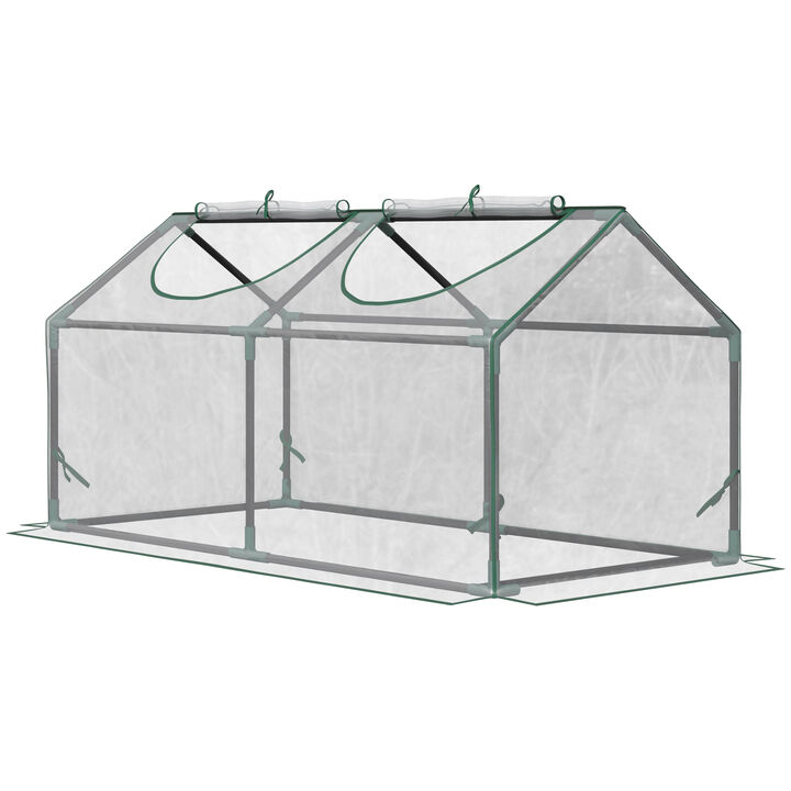 Outsunny 4' x 2' x 2' Portable Mini Greenhouse, Small Greenhouse with PVC Cover, Roll-up Zippered Windows for Indoor, Outdoor Garden, Clear