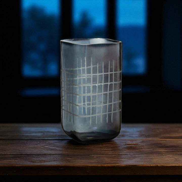 Etched Glass Vase for Tealight or Pillar Candles and Holiday Decor Accents
