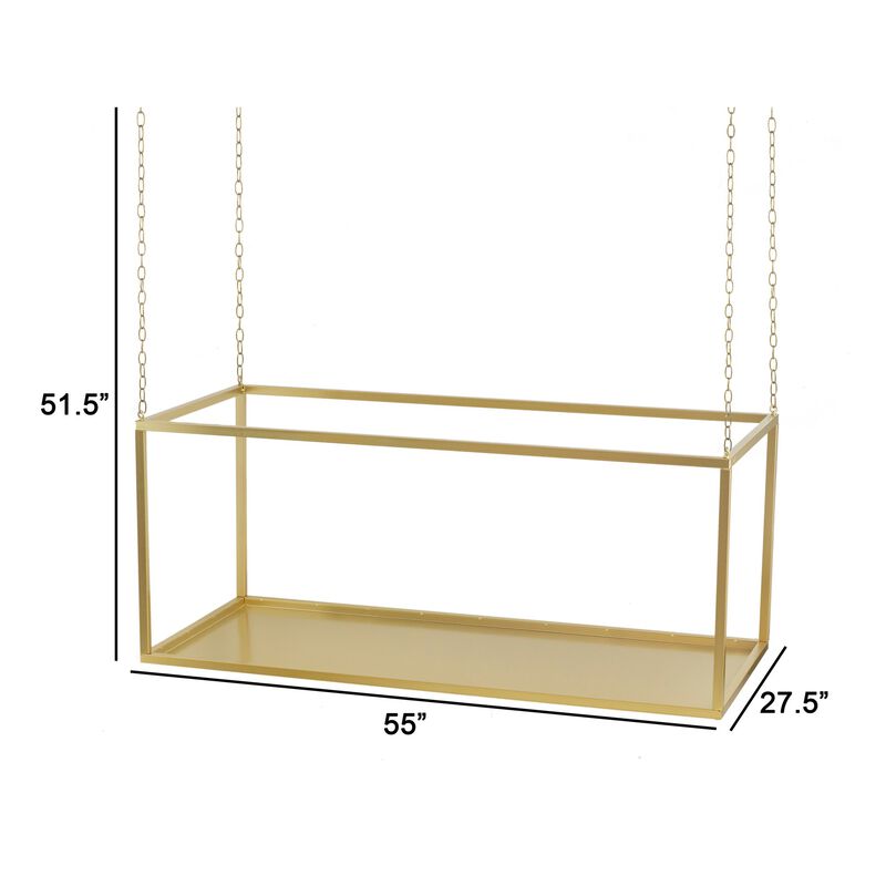 55 Inch Hanging Plant Stand, Modern Industrial Iron Frame with Chains, Gold - Benzara