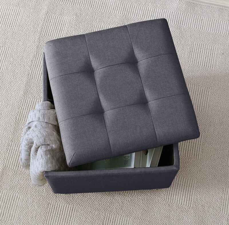 Ornavo Home Crawford Linen Tufted Square Storage Ottoman with Lift Off Lid
