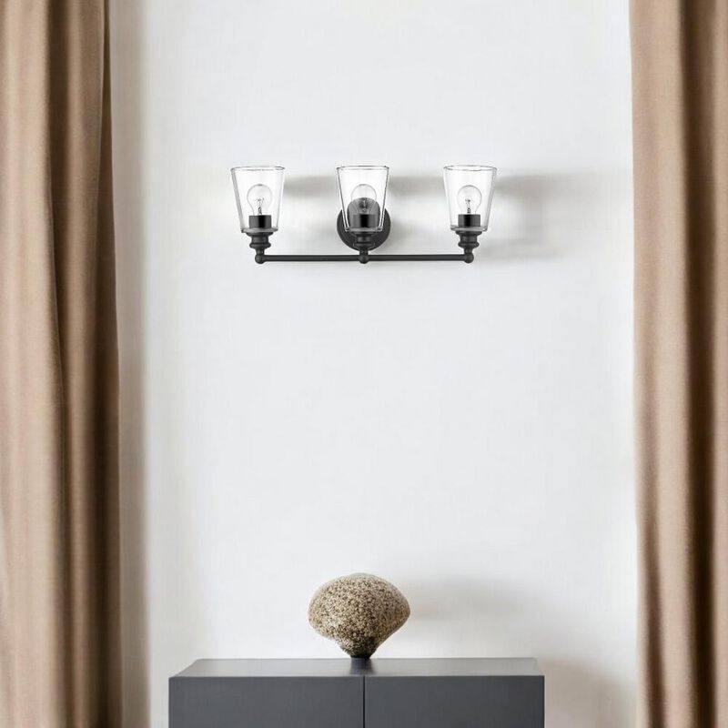 Hivvago Three Light Matte Black Glass Shade Wall Sconce