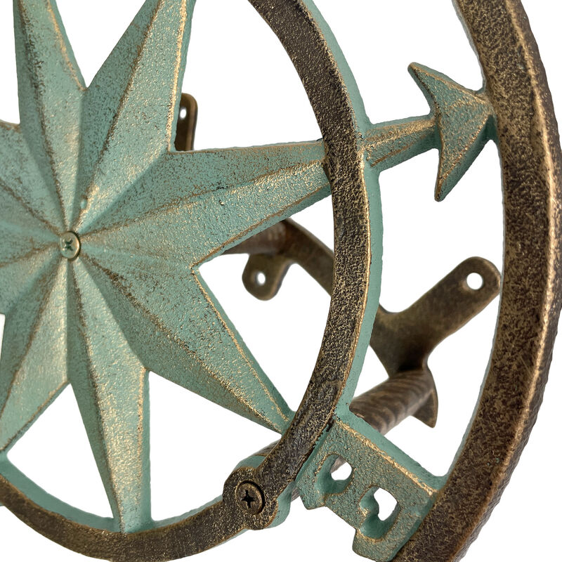 Cast Iron Compass Wall Mounted Decorative Hanging Garden Hose Holder image number 3