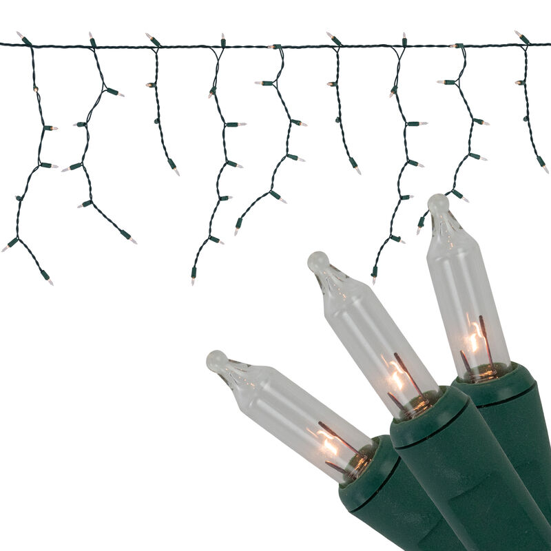 300-Count Clear Mini Icicle Christmas Lights  9 ft Green Wire image number 1