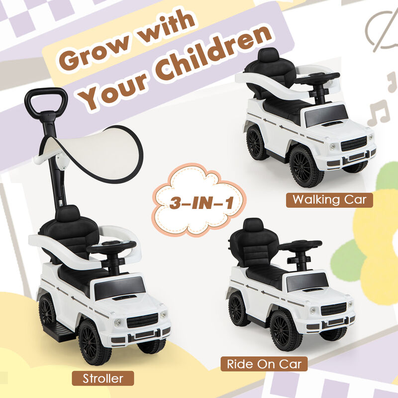 3-in-1 Kids Ride-On Push Car with Canopy for Toddler Outdoor Play image number 4