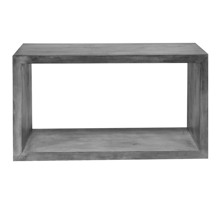 Keli 52 Inch Cube Shape Wooden Console Table with Open Bottom Shelf, Charcoal Gray