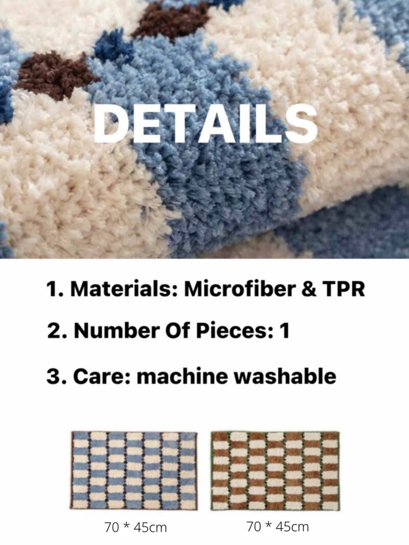 Retro Eclectic Checker Bath Rug, Machine-washable, Ultra Soft & Absorbent