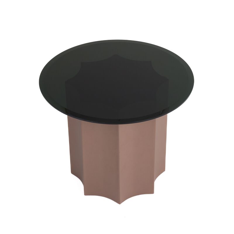 Cid Ingo Side End Table, 32 Inch Black Mirrored Glass Top, Wine Red Base - Benzara