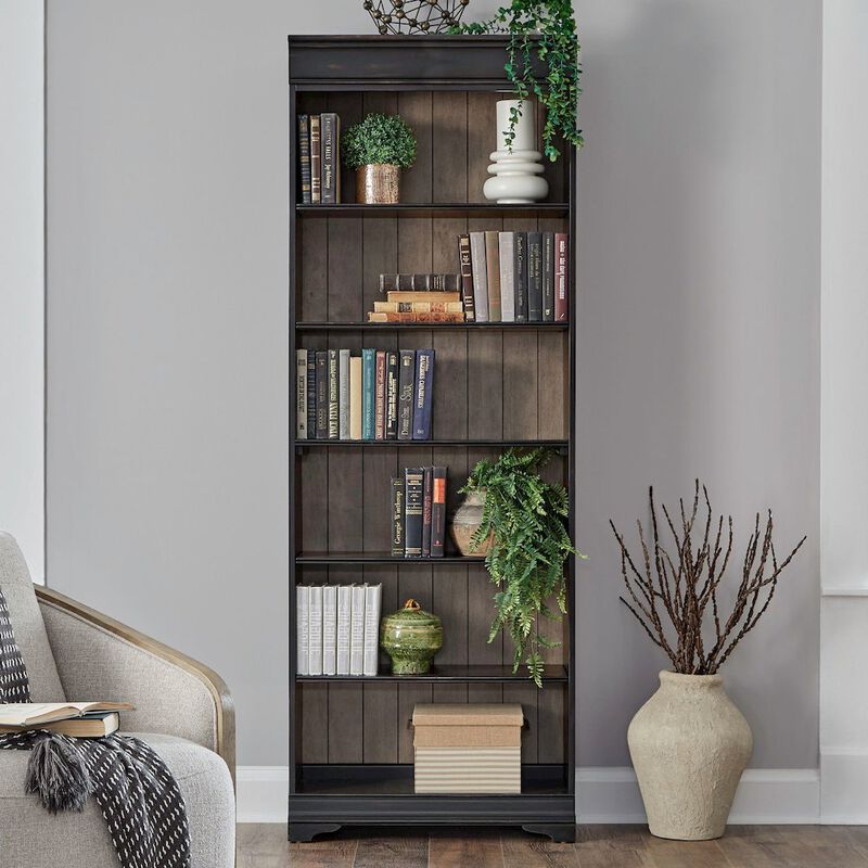 Liberty Furniture Meritage Stepped Bookcase Wall - 4 Piece Set for Home Office - Aged Charcoal image number 3