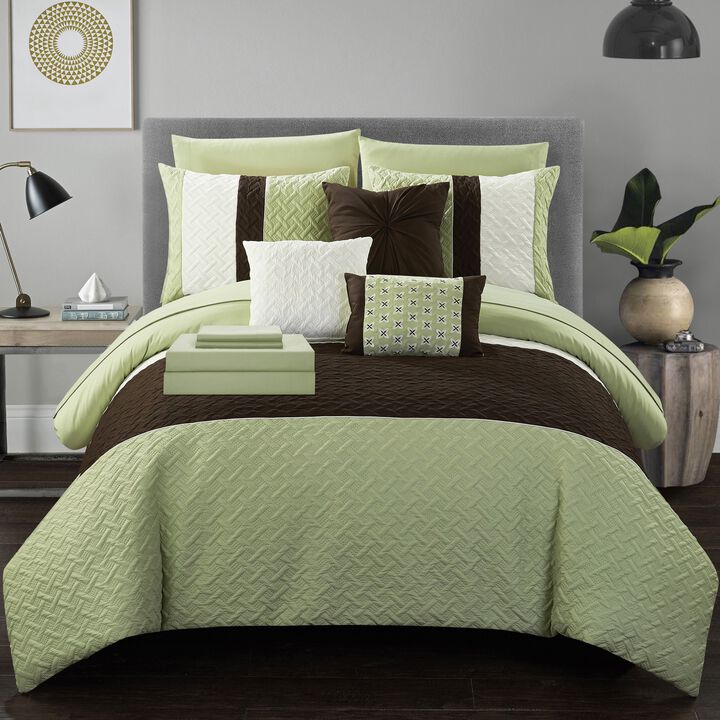 Chic Home Karras Embroidered Design Bed In A Bag Sheets 10 Pieces Comforter Decorative Pillows & Shams - Twin 66x90, Green