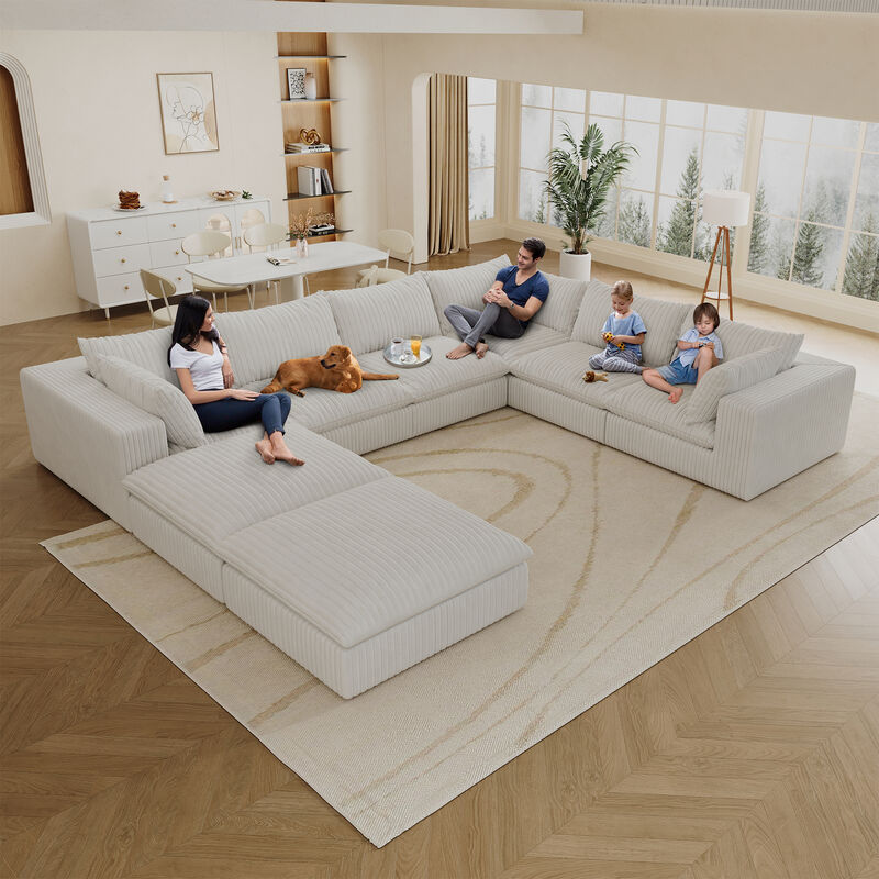 Whisen 157.6'' 8-Seat U-Shaped Cloud Sofa Deep Seat Couch with Ottomans image number 2