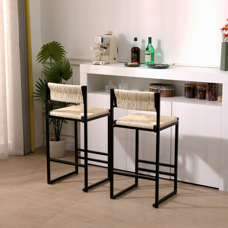 Streamdale Creamy White Paper Rope Bar Stools Set of 2