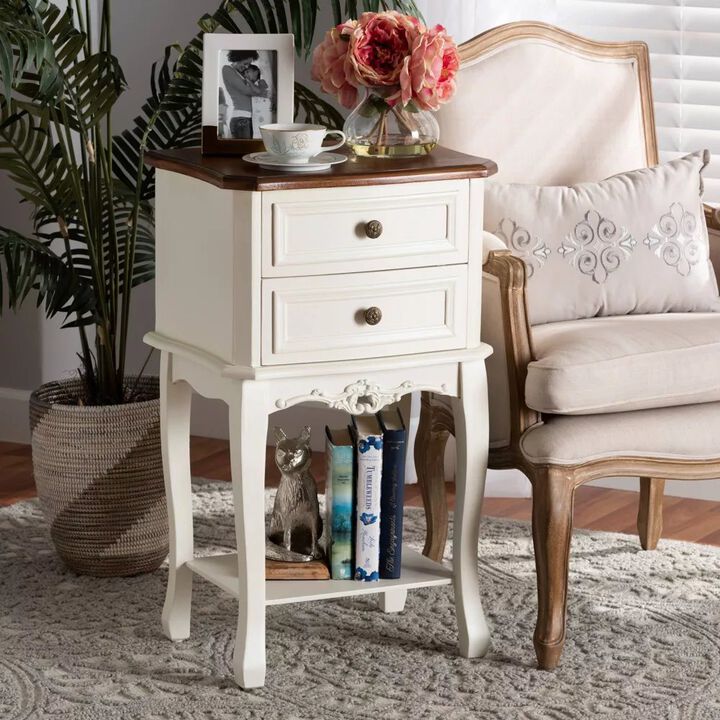 Baxton Studio Darla Classic And Traditional French White And Cherry Brown Finished Wood 2-Drawer Nightstand