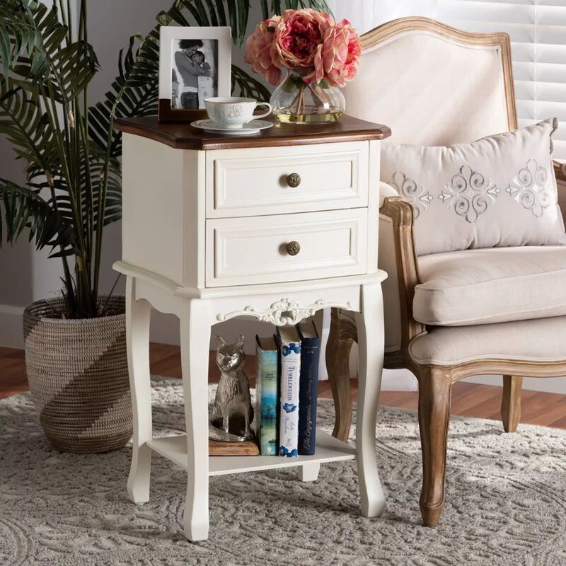 Baxton Studio Darla Classic And Traditional French White And Cherry Brown Finished Wood 2-Drawer Nightstand